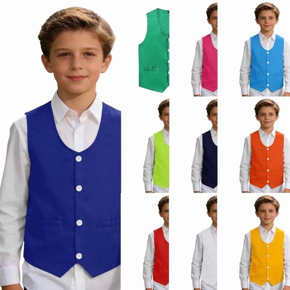 RTKFRFLM Boys Suit Vest Formal Dress Waistcoat Tuxedo Vest for Wedding Ring Bearer Performance Party Outfits Kids Teens Size 5-16 Years