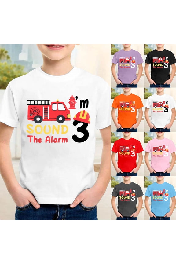 Boys' Summer Car Graphic T-Shirt Short Sleeve Cool Vehicle Print Crewneck Top for Kids Fashionable Casual Cotton Tee Soft Breathable School Clothes for Little Boys Ages 3-13 Years