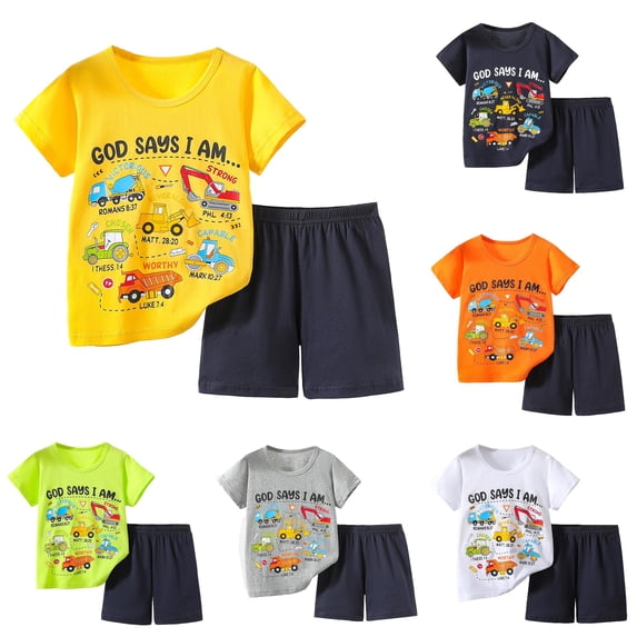 RTKFRFLM Boys Summer Shorts Set Graphic Printed Short Sleeve T-Shirt and Shorts 2-Piece Casual Activewear Clothes Kids