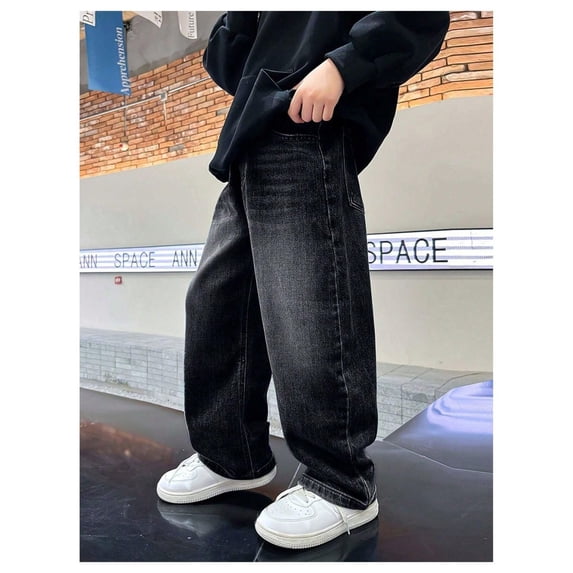 RTKFRFLM Boys Wide Leg Denim Jeans Classic Relaxed Fit Spring Jean Pants Light Blue 11-12 Years