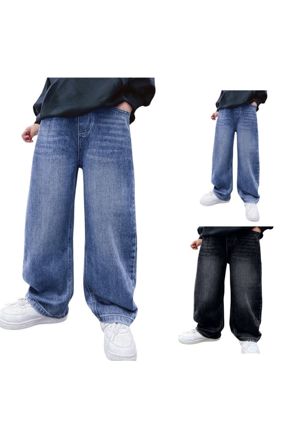 Boys Wide Leg Denim Jeans Classic Relaxed Fit Spring Jean Pants Light Blue 11-12 Years