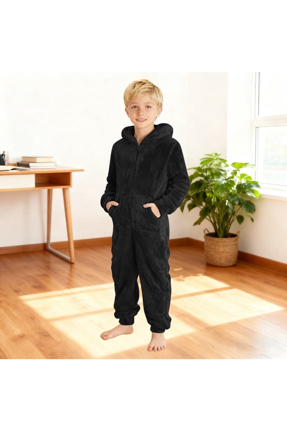 Boys Winter Jumpsuit, Hooded One-Piece Romper with Lining for Kids