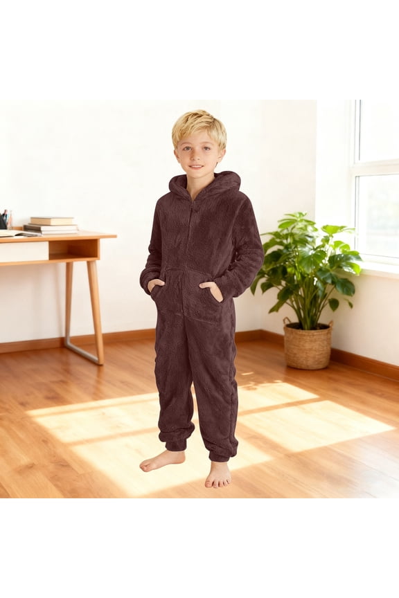 Boys Winter Jumpsuit, Hooded One-Piece Romper with Lining for Kids