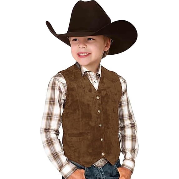 RTKFRFLM Boys and Girls Western Vest, Suede Cowboy Style Open Front Vest for Kids