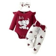 thumbnail image 1 of RTKFRFLM Christmas Girls Outfits Sets Winter Baby Long Sleeve Ribbed Elephant Print Romper Pants Headb Outfit Soft Playwear Casual Wear Clothing Sets,Size 9-12 Months, 1 of 4
