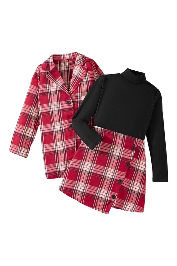 Christmas Girls Outfits Sets Winter Winter Outfits 3 Piece Red Year Top Skirt Big Kids Tweens Holiday Party Dress Casual Wear Clothing Sets,Size 11-12 Years