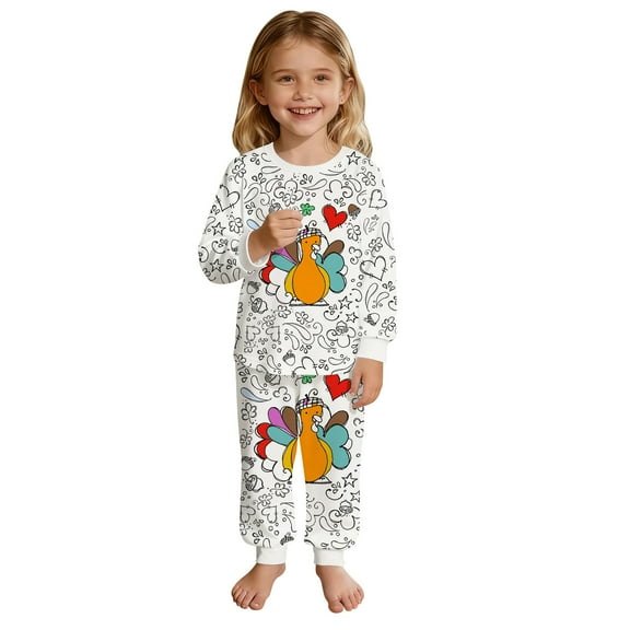 RTKFRFLM Christmas Girls Pajamas Set 2 Piece Kid Thanksgiving Diy Hpainted Homewear Set Colouring Pajama Sets Boy Can Play With Wear Sleepwear Nightgown Pjs Loungewear,Size 2-3 Years