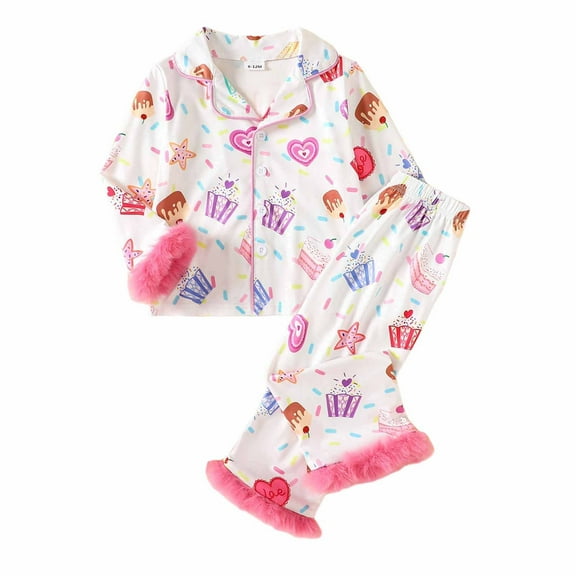 RTKFRFLM Christmas Girls Pajamas Set 2 Piece Long Sleeve Birthday Cartoon Prints Tops T Shirt Pants Casual Outfits Sleepwear Nightgown Pjs Loungewear,Size 12-18 Months