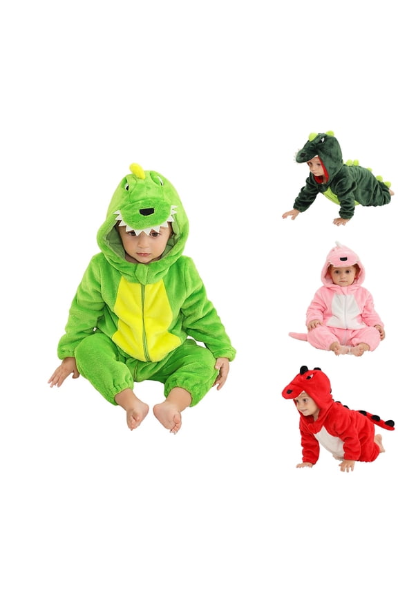 Flannel Dinosaur Romper Soft One-Piece Animal Performance Suit Dark Green 3-4 Years