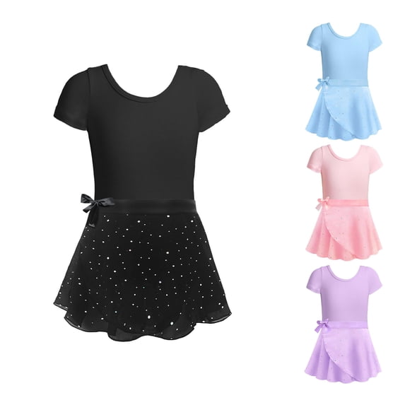 RTKFRFLM Girls 2-Piece Ballet Outfit Short Sleeve Leotard and Heart Print Tutu Skirt Purple 5-6 Years