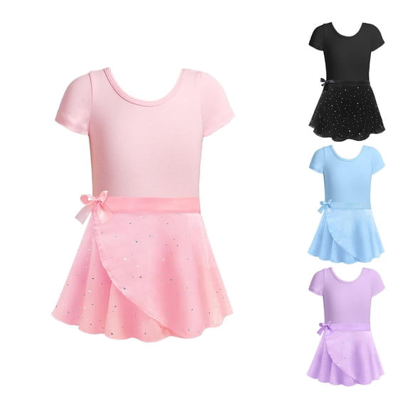RTKFRFLM Girls 2-Piece Ballet Outfit Short Sleeve Leotard and Heart Print Tutu Skirt Purple 5-6 Years