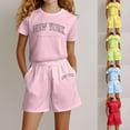 thumbnail image 1 of RTKFRFLM Girls 2-Piece Casual Summer Set Trendy Letter Print Short Sleeve Graphic Top and Matching Shorts Fashionable Outfits and School Clothes for Big Girls Ages 4-14 Years Sets, 1 of 4