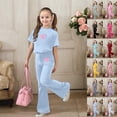 thumbnail image 1 of RTKFRFLM Girls 2-Piece Flare Leg Pants Set Trendy Summer Casual Outfits Short Sleeve Top and Bell Bottom Trousers Stylish Clothes for Big Girls and Ages 7-13 Years, 1 of 5