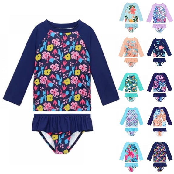 RTKFRFLM Girls 2-Piece Long Sleeve Bikini Set Western Style Print Rash Guard for Kids Ages 2-8 UV Sun Protection Wear
