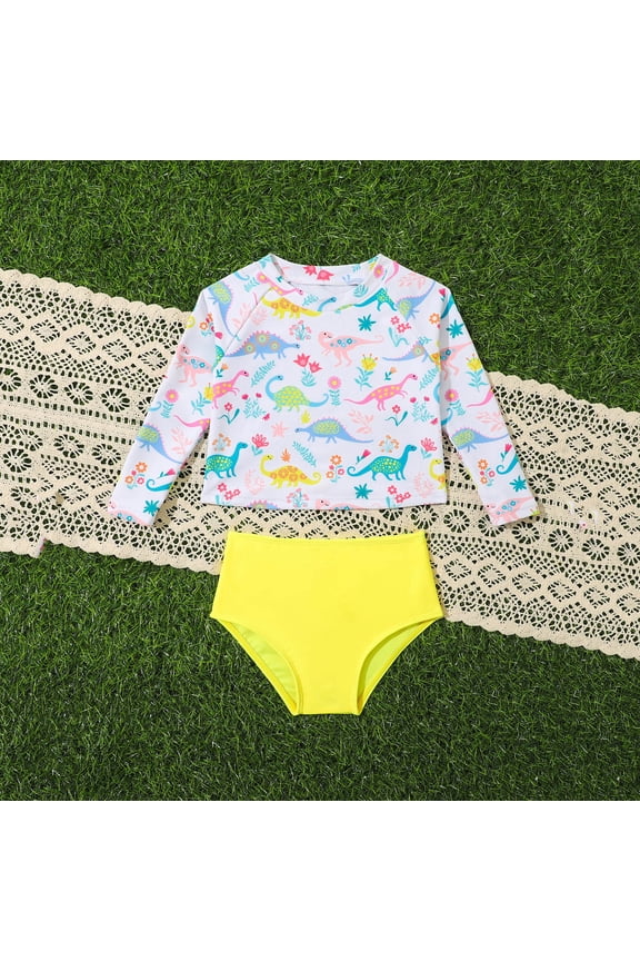 Girls 2-Piece Long Sleeve Rash Guard Set Floral Sun Protection Swimsuit & Shorts Toddlers Surf Bathing Suit