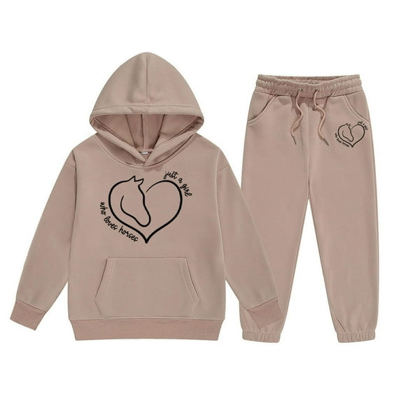 RTKFRFLM Girls 2 Piece Outfits Set Kids Hoodie Pants Combo Casual Letter Print Pullover Jogger Toddler Teenager Outfit Clothing Sets,Size 10-11 Years