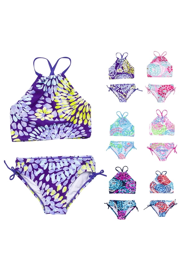 Girls 2-Piece Raindrop Bikini Set Trendy Teardrop Print Swimsuit for Little Kids & Teens Summer Beach Swimwear