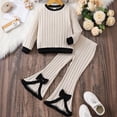 thumbnail image 1 of RTKFRFLM Girls 2-Piece Ribbed Set Long Sleeve Crewneck Top and Flare Leg Pants Outfit Beige 5-6 Years, 1 of 7