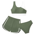thumbnail image 1 of RTKFRFLM Girls 3-Piece Bikini Set Toddler Color Block Swimsuit with Board Shorts Bathing Suit Tween Swimwear Set for Kids Beach Pool, 1 of 5