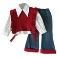 thumbnail image 1 of RTKFRFLM Girls 3 Piece Set Outfits Stylish Kntted Jacket Long Sleeved Shirt Jeans Sets Winter Clothes Clothes Sets,Size 2-3 Years, 1 of 5