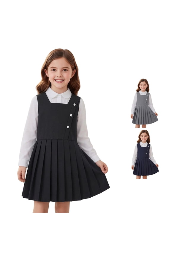 Girls Academy School Uniform Set Button Down Shirt Sweater Vest Pleated Skirt 2Pcs Performance Clothes Set Kids