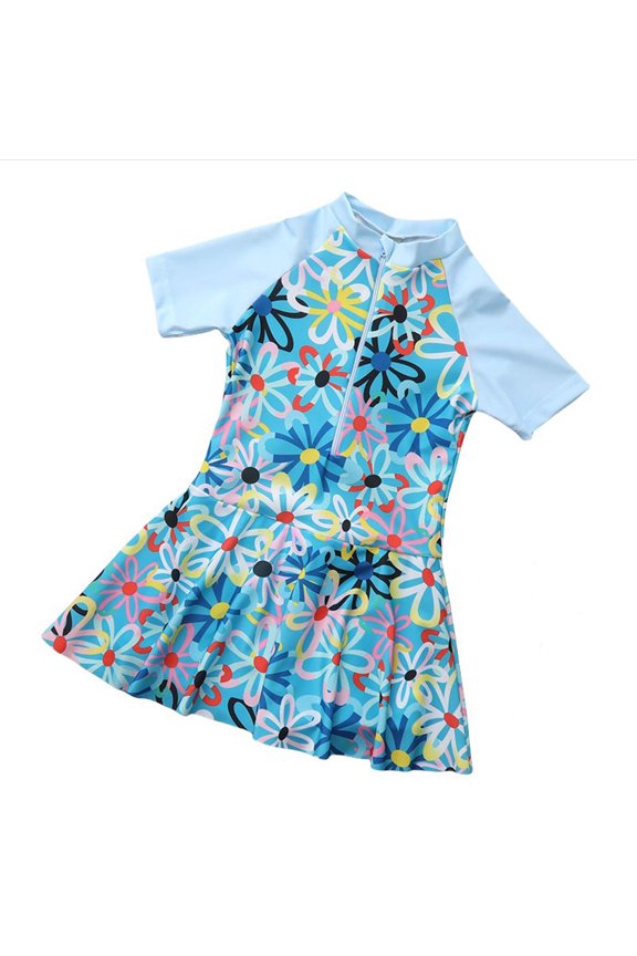 Girls Athletic Skirted One Piece Swimsuit, Modest Boyshorts Princess Training Wear