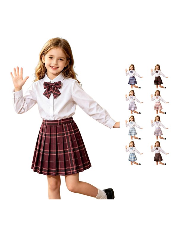 Girls Back to School Pleated Skirt Academy Style High Waisted Uniform Tennis Skater Short Skirt 3-8 Years