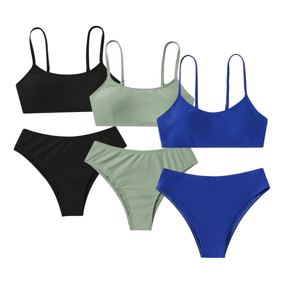 RTKFRFLM Girls Bandeau Bikini Set 2-Piece Solid Color Cute Bathing Suit for Kids Blue 10 Years