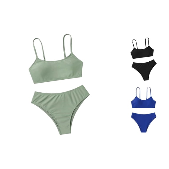RTKFRFLM Girls Bandeau Bikini Set 2-Piece Solid Color Cute Bathing Suit for Kids Blue 10 Years