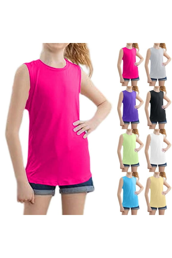 Girls Basic Cotton Cami Sleeveless Racerback Tank Top Soft Stretchy Undershirt Purple 12-13 Years