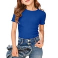 thumbnail image 1 of RTKFRFLM Girls Basic Ribbed Top Short Sleeve Round Neck Solid Color T-Shirt White 9-10 Years, 1 of 3