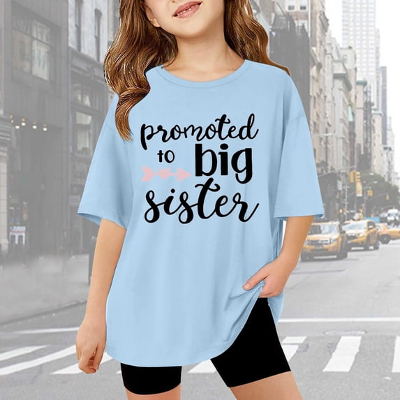 RTKFRFLM Girls "Big Sister" Graphic Top Fashionable Short Sleeve Tee for Kids Purple 3-4 Years