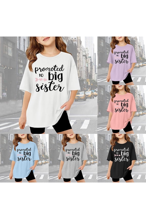 Girls "Big Sister" Graphic Top Fashionable Short Sleeve Tee for Kids Purple 3-4 Years