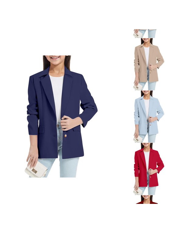 Girls Blazer Suit Jacket British Style Smart Casual Long Sleeve Outerwear Coat Top Business Outfit 3-14Y