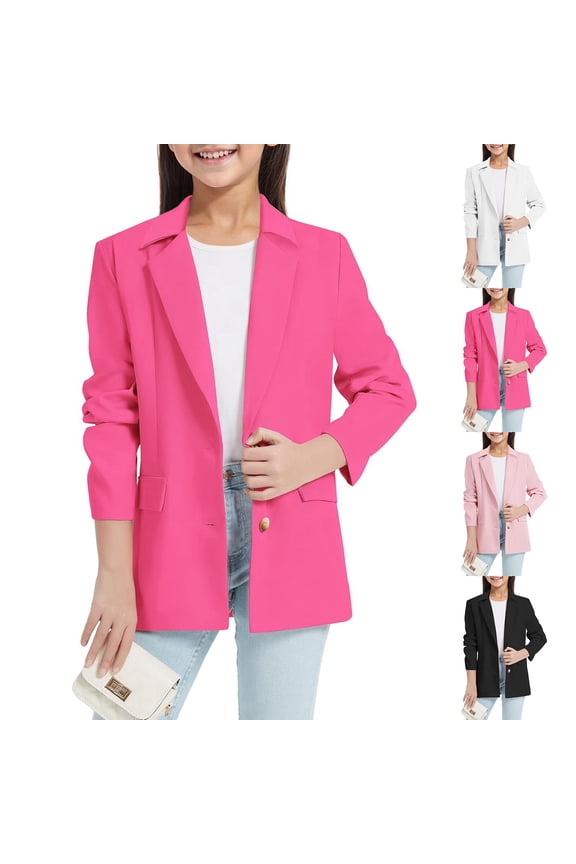 Girls British School Style Blazer Fashionable Casual Suit Jacket Outerwear Black 9-10 Years