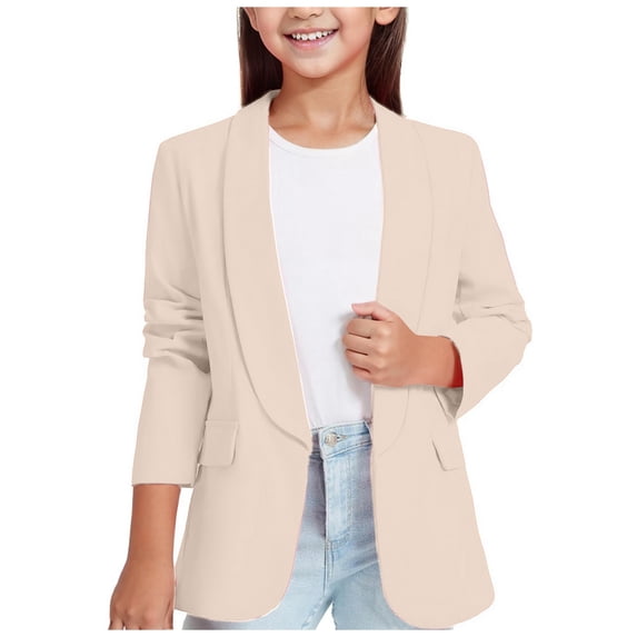 RTKFRFLM Girls British Style Blazer Formal School Uniform Suit Jacket for Big Kids Red 11-12 Years