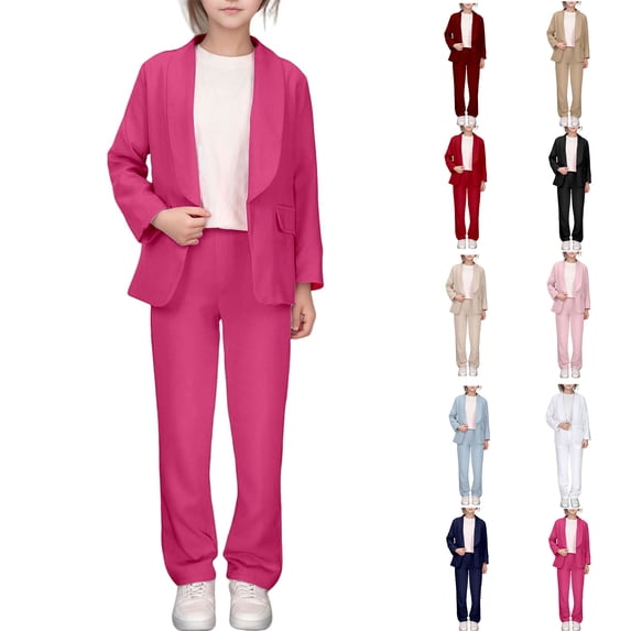 RTKFRFLM Girls British Style Suit Set Formal Blazer and Skirt Outfit for Students Red 11-12 Years