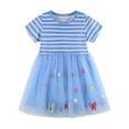 thumbnail image 1 of RTKFRFLM Girls Butterfly Dress Summer Embroidered Princess Striped Tulle Tutu Skirt Short Sleeve Mesh Gown for Kids, 1 of 7