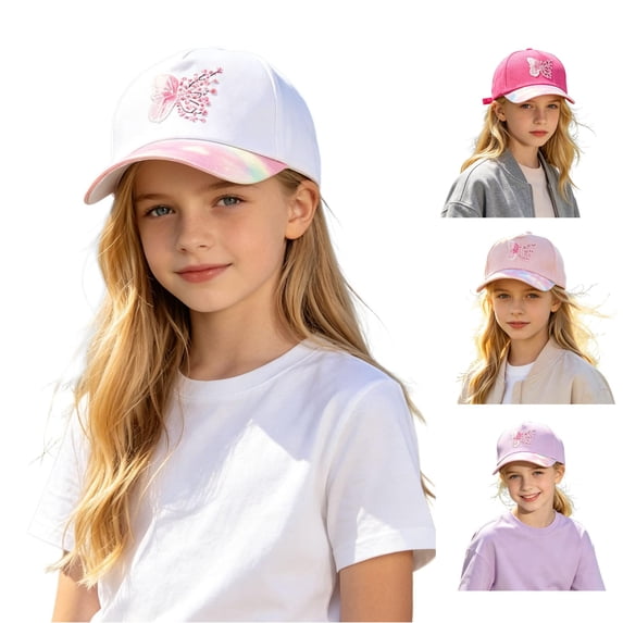 RTKFRFLM Girls Butterfly Embroidered Sequin Baseball Cap Outdoor Adjustable Sun Protection Hat 3-6 Years