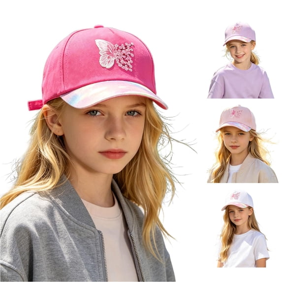 RTKFRFLM Girls Butterfly Embroidered Sequin Baseball Cap Outdoor Adjustable Sun Protection Hat 3-6 Years