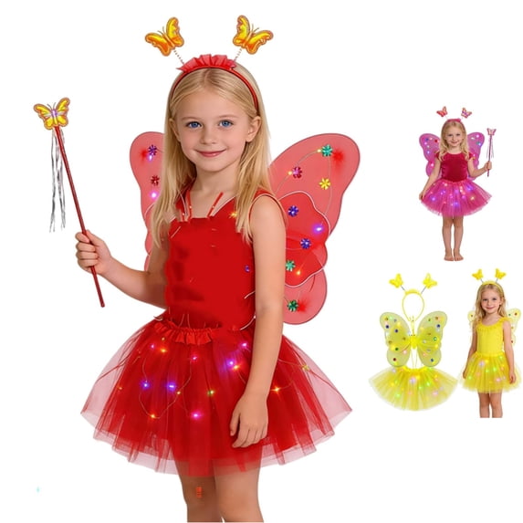 RTKFRFLM Girls Butterfly Fairy Set Dress Wings Wand Kids Fairy Dress Up Outfit Girls Clothing Set