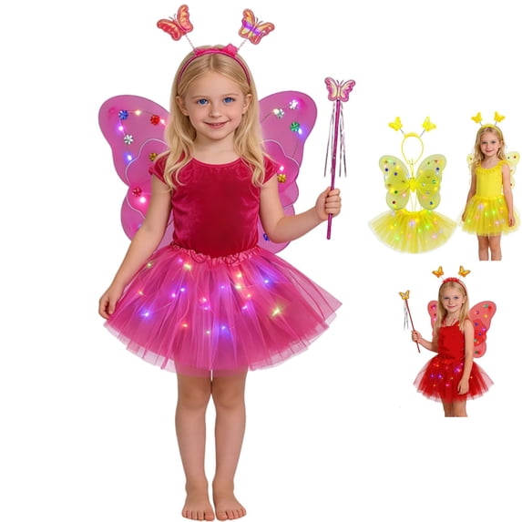 RTKFRFLM Girls Butterfly Fairy Set Dress Wings Wand Kids Fairy Dress Up Outfit Girls Clothing Set