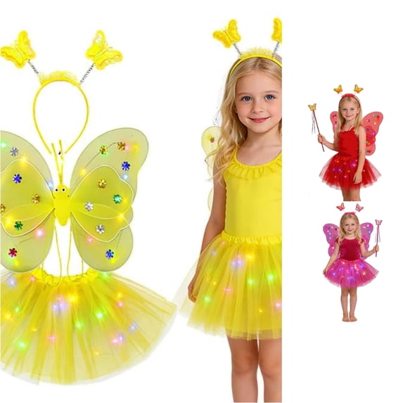 RTKFRFLM Girls Butterfly Fairy Set Dress Wings Wand Kids Fairy Dress Up Outfit Girls Clothing Set