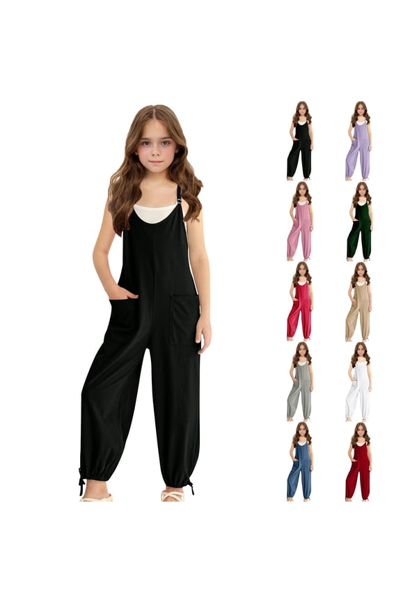 Girls Cami Jogger Romper Summer Sleeveless Jumpsuit with Pockets Blue 5-6 Years
