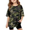 thumbnail image 1 of RTKFRFLM Girls T-Shirt Cool Army Camo Pattern Crewneck Drop Shoulder Short Sleeve Active Play Tee 5-14 Years, 1 of 4