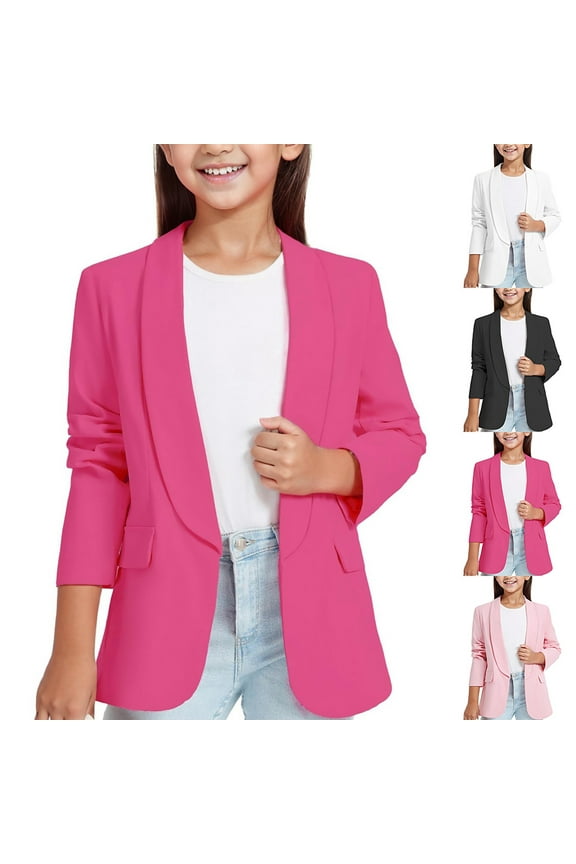 Girls Casual Blazer Jacket, Tailored Long Sleeve Spring and Fall Blazer for Big Kids Youth