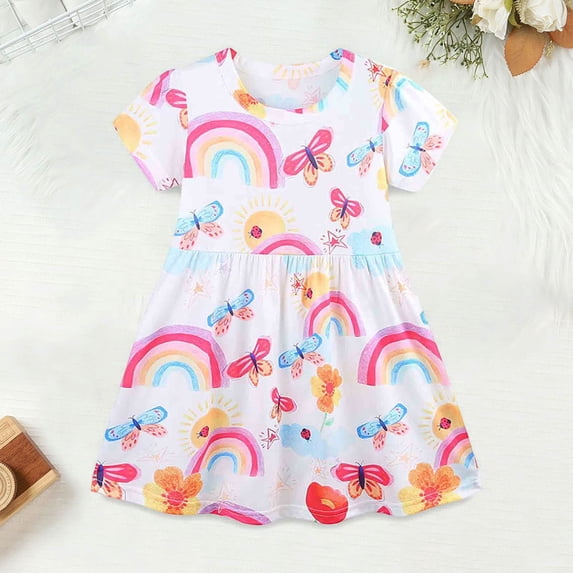 RTKFRFLM Girls Casual Dress Summer Short Sleeve Crewneck Everyday Solid Color Cotton Knit Shift A-Line Sundress Kids
