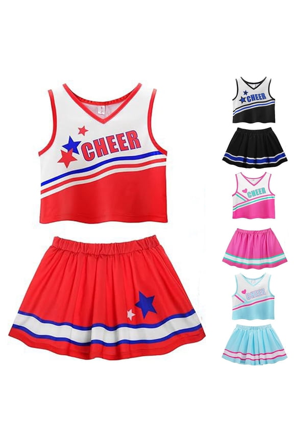 Girls Cheerleading Uniform Set Student Athletic Performance Dance Costume Blue A