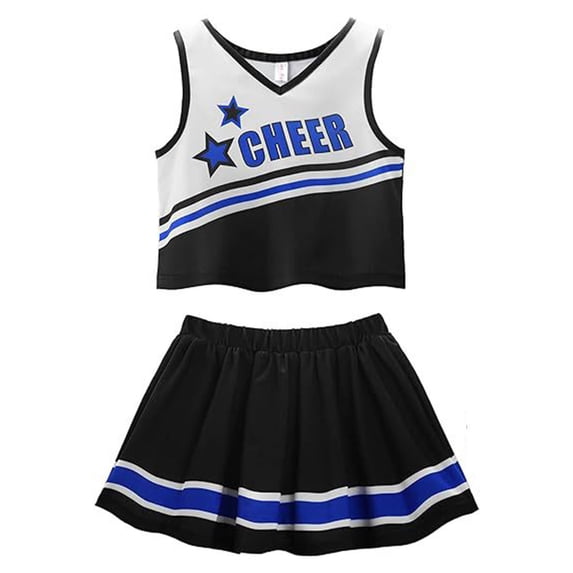 RTKFRFLM Girls Cheerleading Uniform Set Student Athletic Performance Dance Costume Blue A