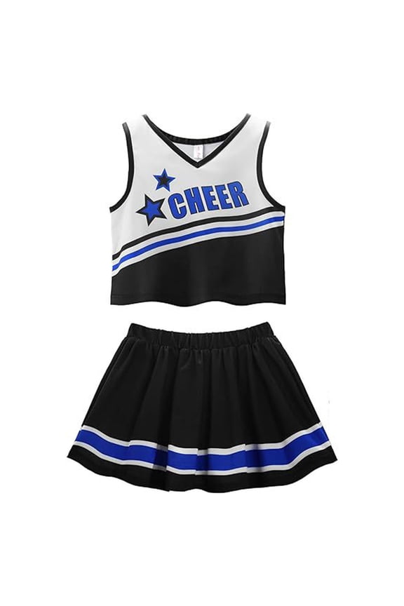 Girls Cheerleading Uniform Set Student Athletic Performance Dance Costume Blue A